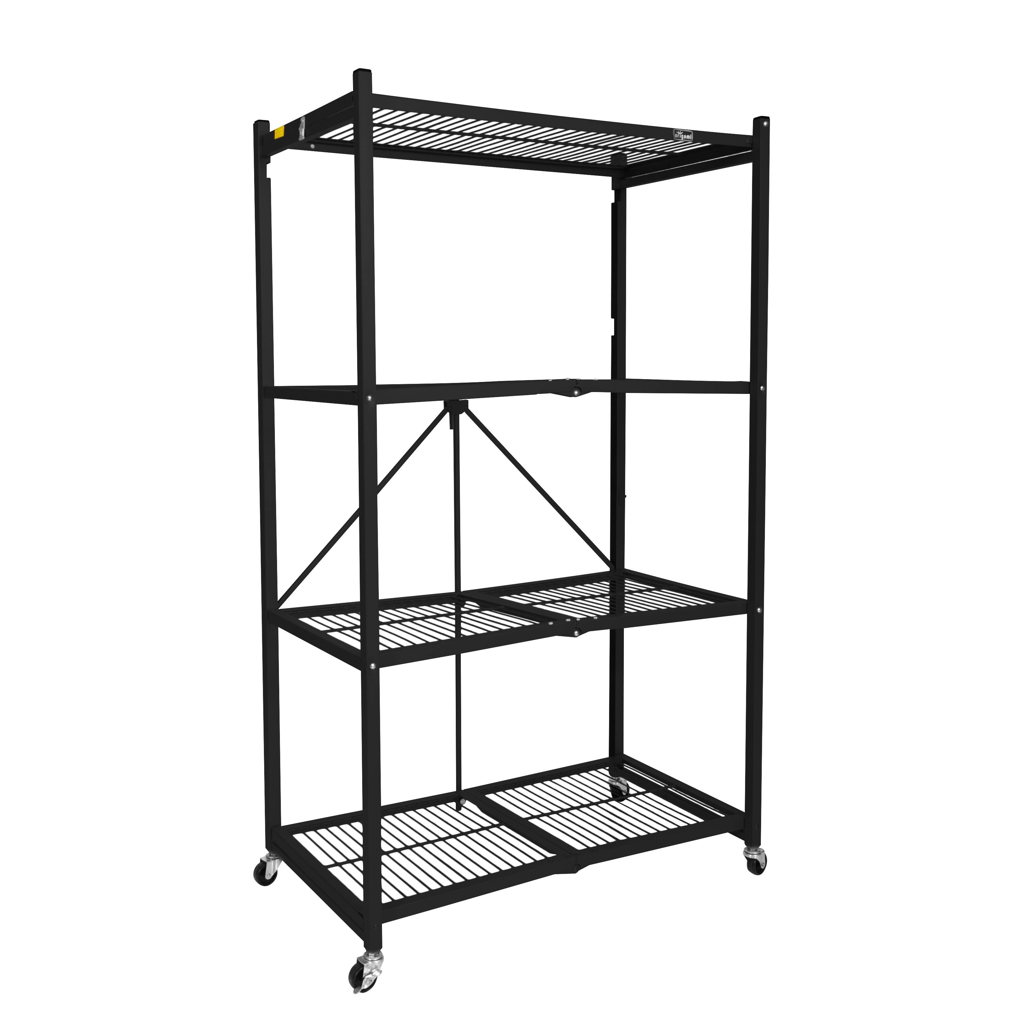 Origami 4-Shelf Foldable Wheeled Storage Rack in Black