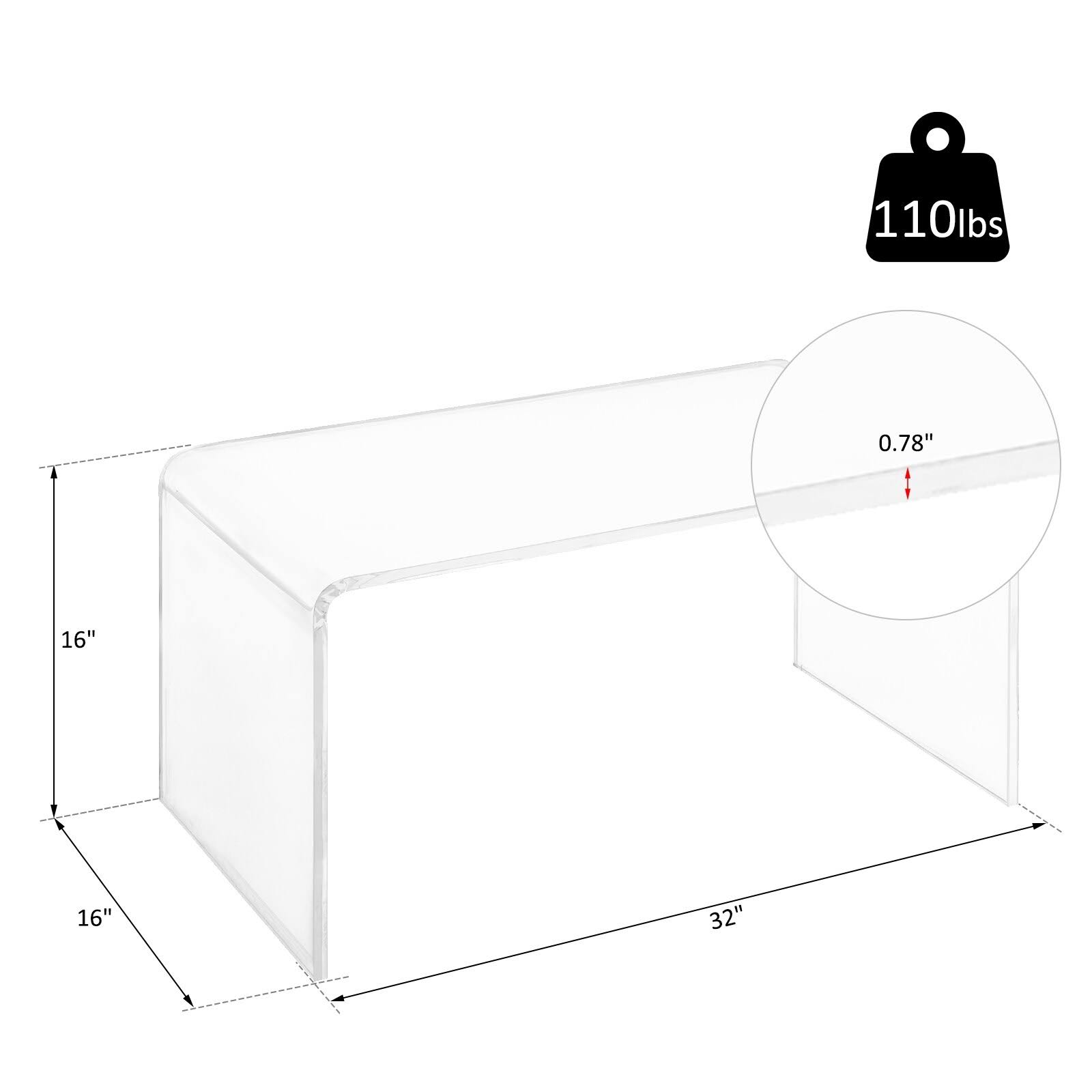 HOMCOM 32x22 Rectangle All Acrylic 20mm Waterfall Coffee Table- Clear