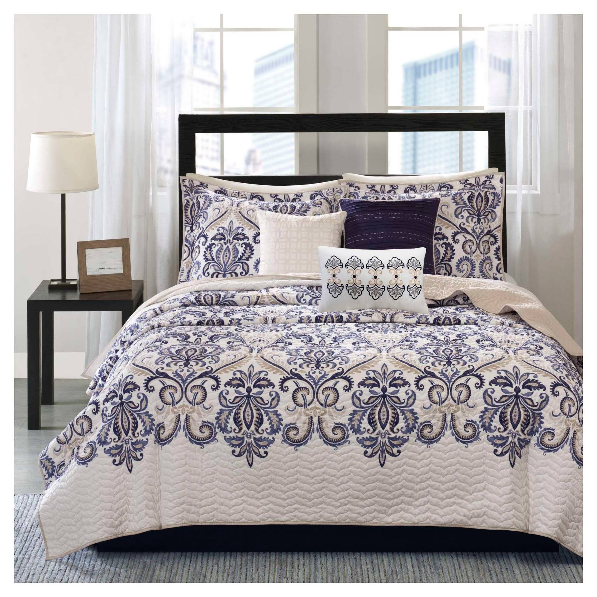 Madison Park Cali 6 Piece Quilted Coverlet Set, Full/Queen, Blue