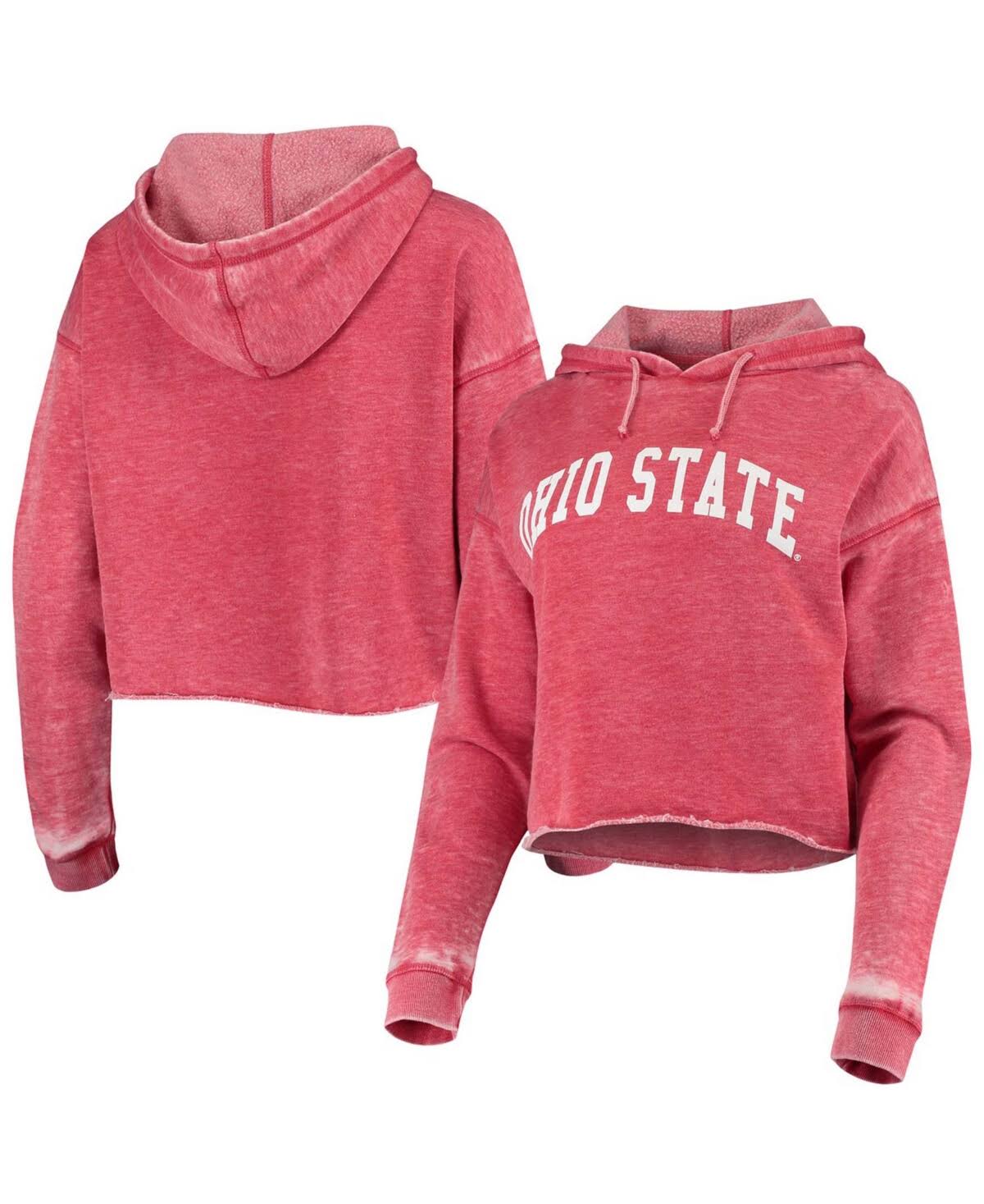 Ohio State Buckeyes chicka-d Women's Campus Burnout Cropped Pullover Hoodie 鈥?Scarlet