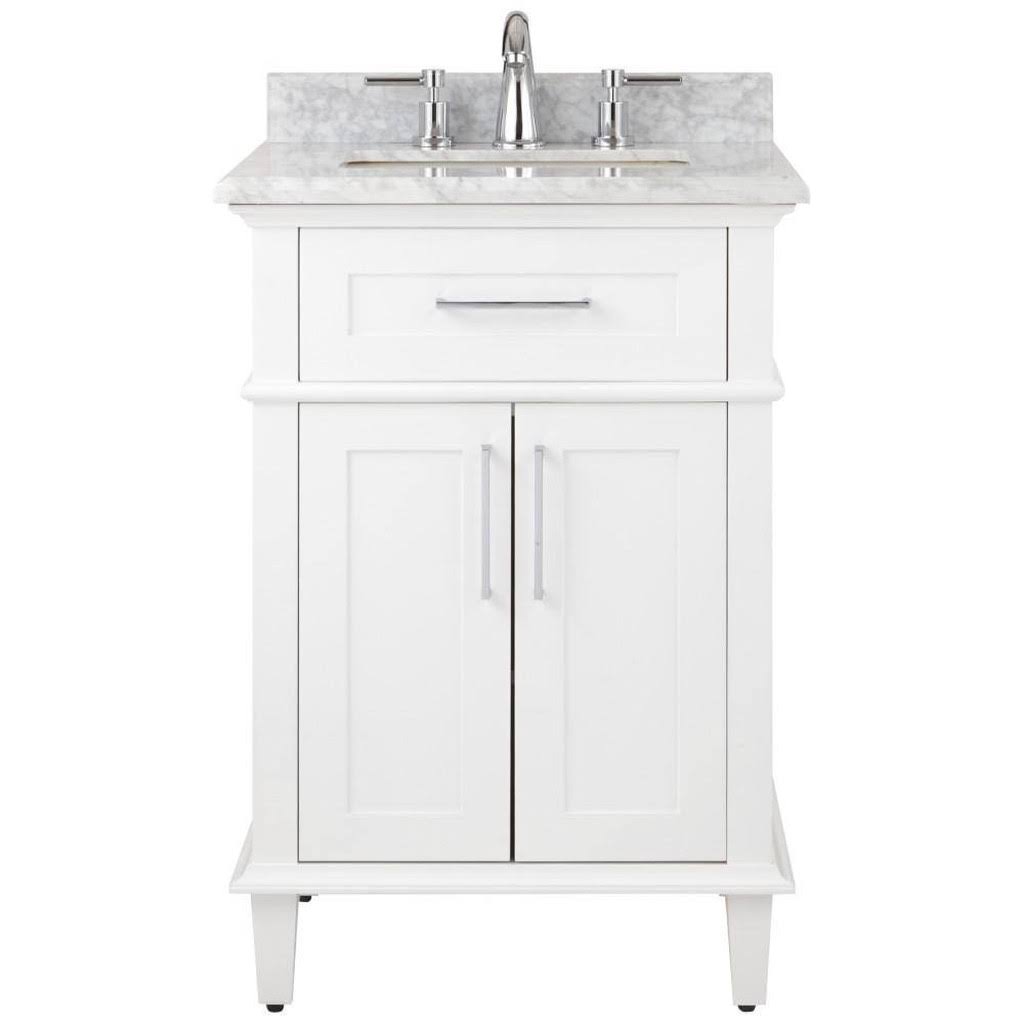 Home Decorators Collection Sonoma 24 in. W x 20.25 in. D Vanity in White with Carrara Marble Top with White Sinks