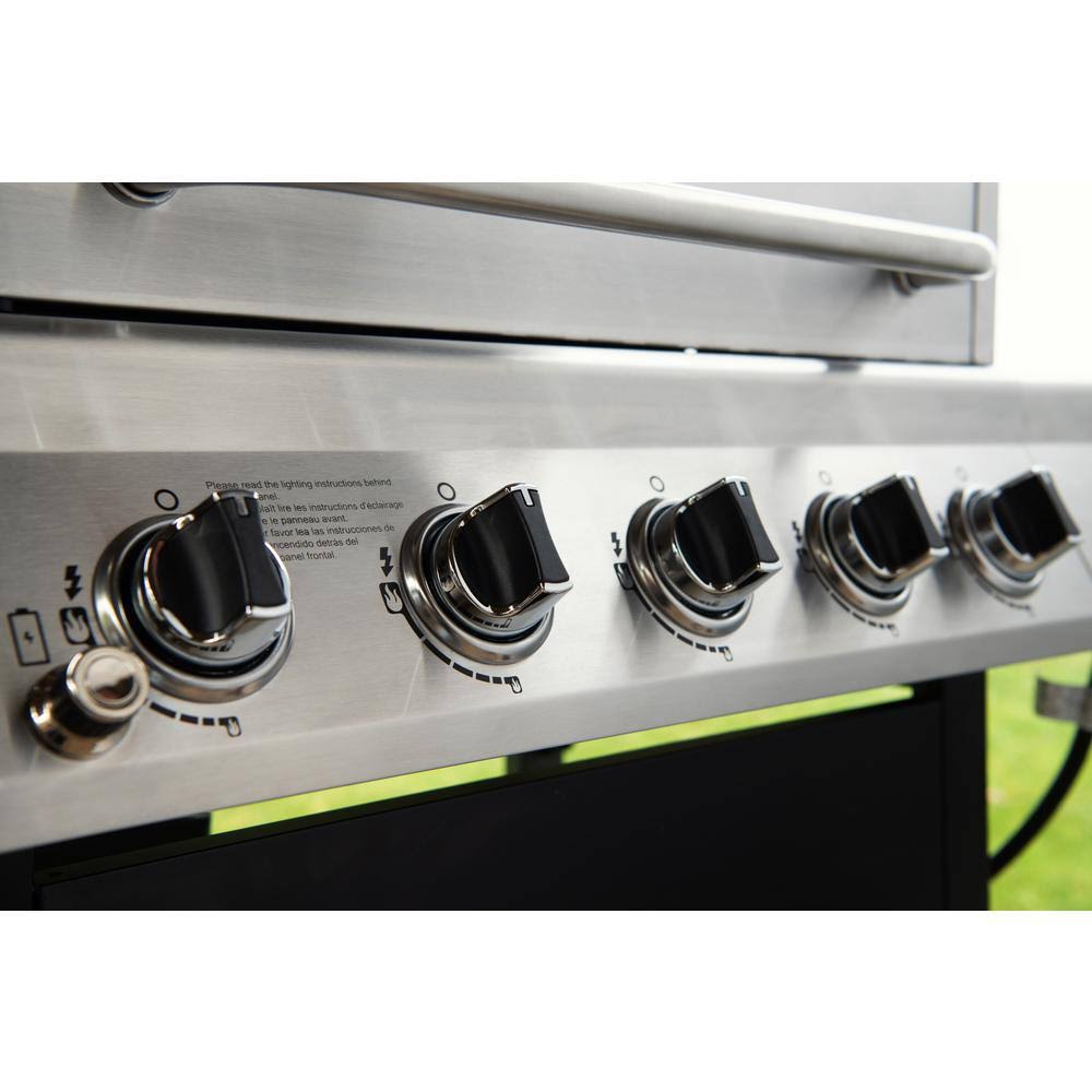 Nexgrill 5-Burner Propane GAS Grill in Stainless Steel with Side Burner and Condiment Rack, Silver