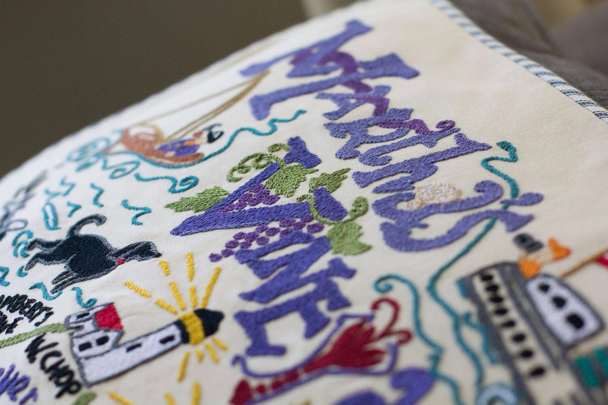 Martha's Vineyard Embroidered catstudio Pillow