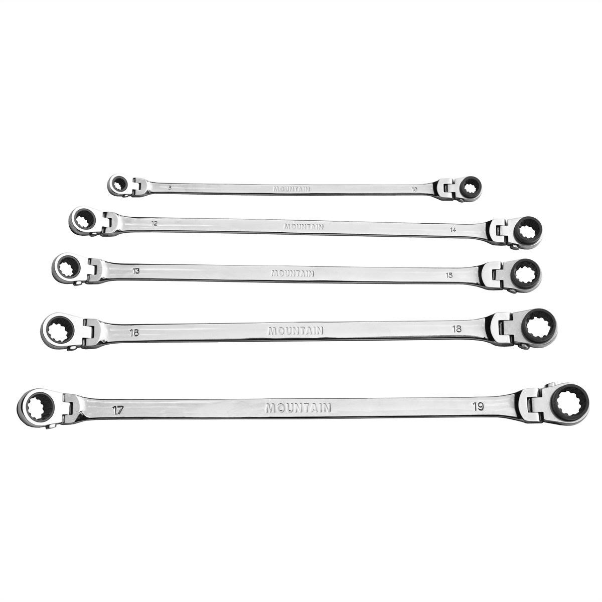 Mountain 5 Piece Metric Double Box Universal Spline Reversible Ratcheting Wrench Set