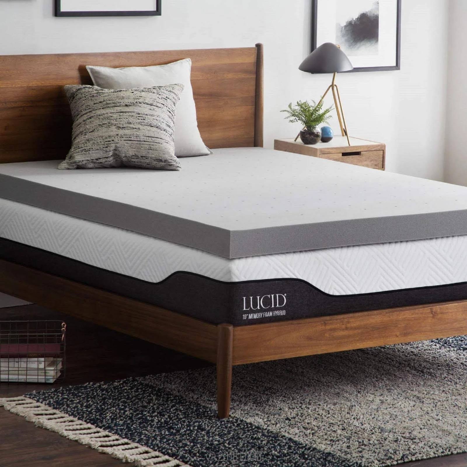 Lucid 4 inch Bamboo Charcoal Memory Foam Mattress Topper - Queen