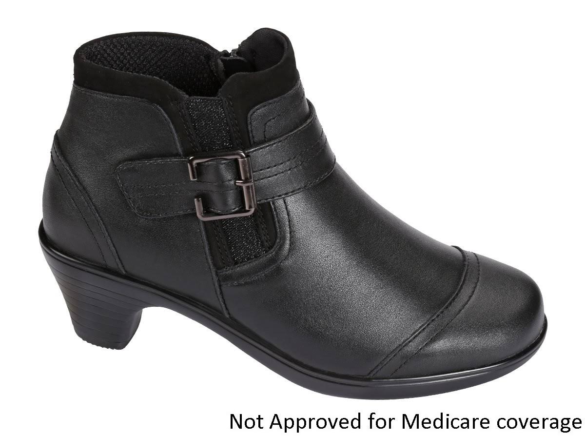 OrthoFeet Women&s Emma Bootie, Black Full Grain Leather