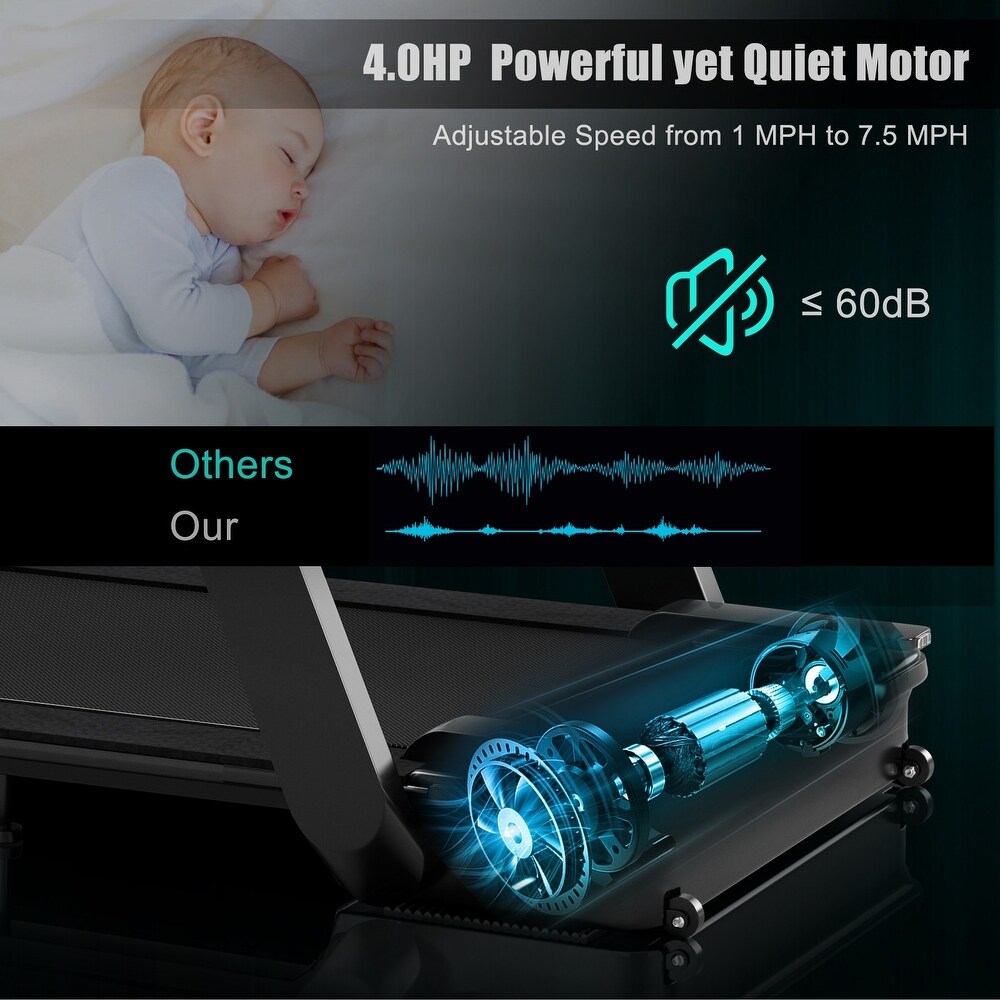 4.0HP Foldable Electric Treadmill Jogging Machine with Speaker LED - 57.5 x 31 x 43.5 (L x W x H)