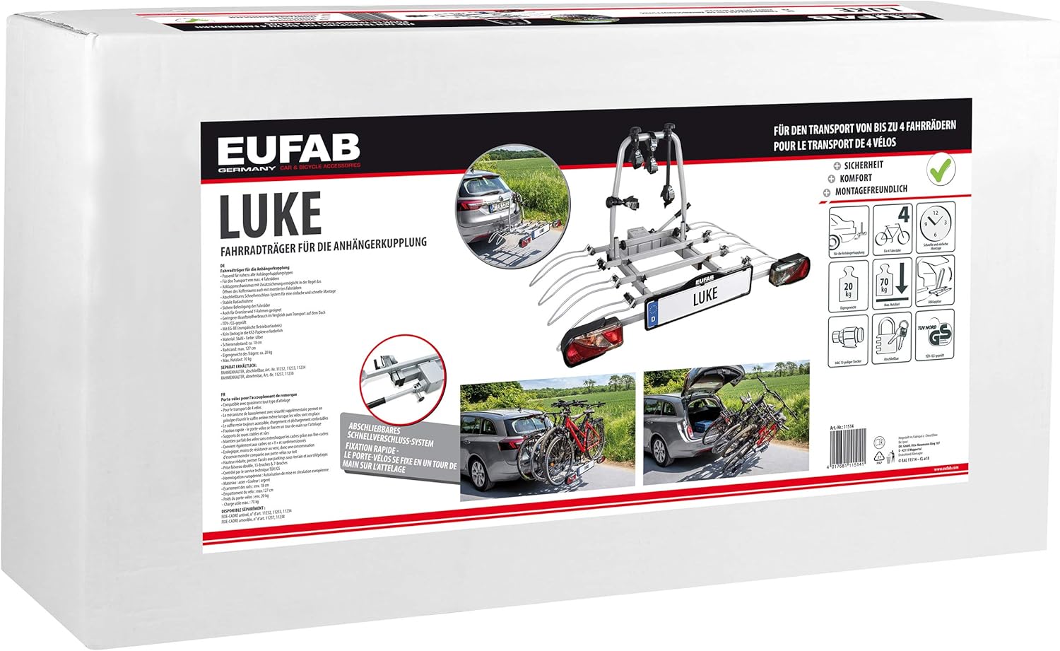 Eufab 11514 Tow Bar Carrier Luke for 4 Bicycles