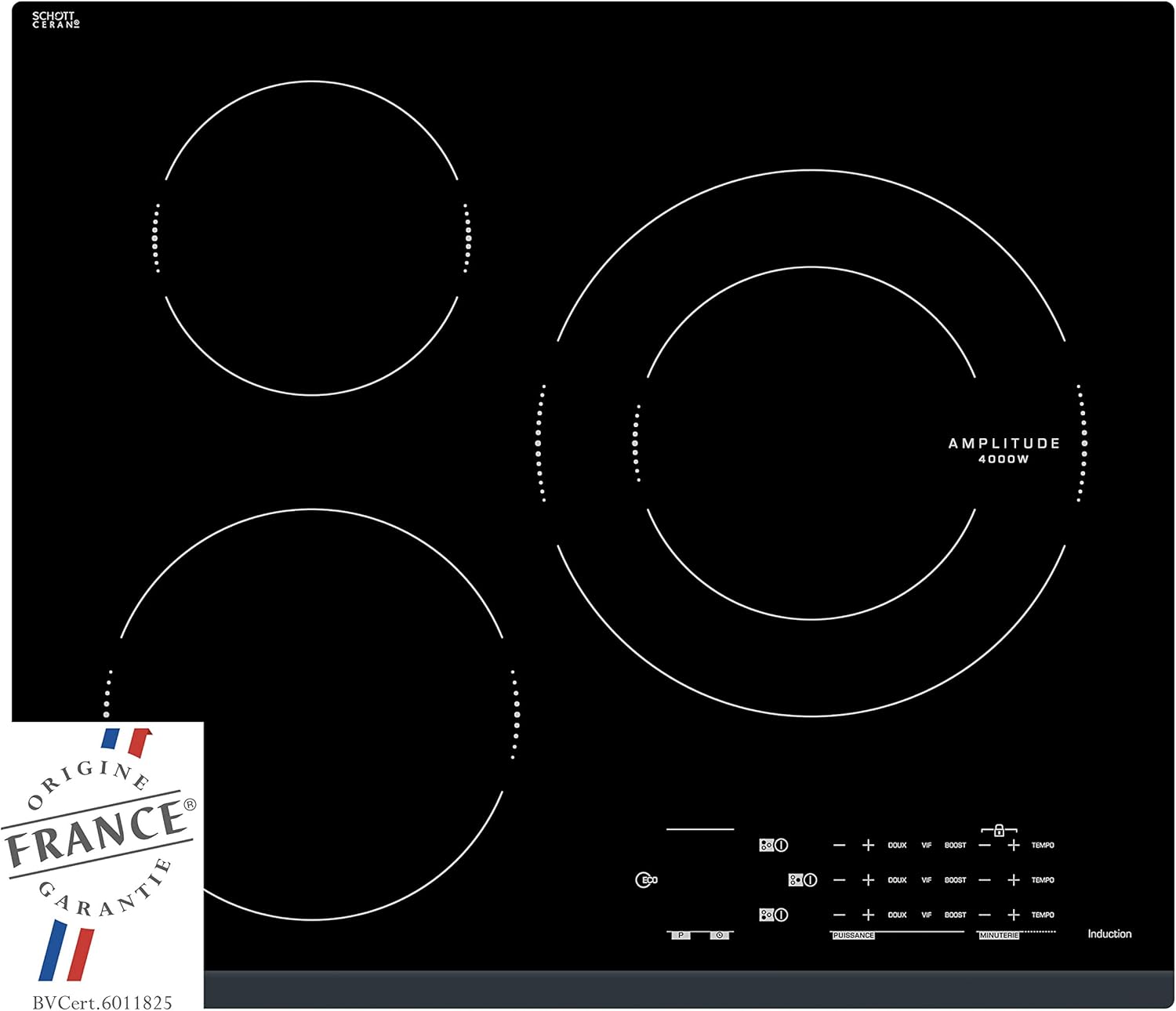 Sauter - SPI4360B - Plaque Induction - Table de Cuisson Encastrable - Noir - 3 Foyers - 7200W - Dimensions Encastrement : 56x49cm - Grand Foyer 28 cm et 14 Positions Cuissons - Fabriqué en France