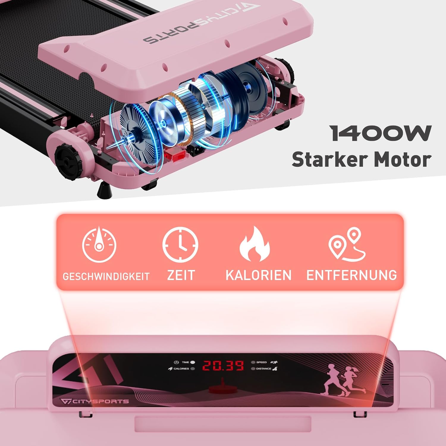 CITYSPORTS Electric Treadmill, Foldable Treadmill for Home up to 12 km/h, with LED Display, APP and 360° Tablet Holder, Compact Walking Pad for Home and Office