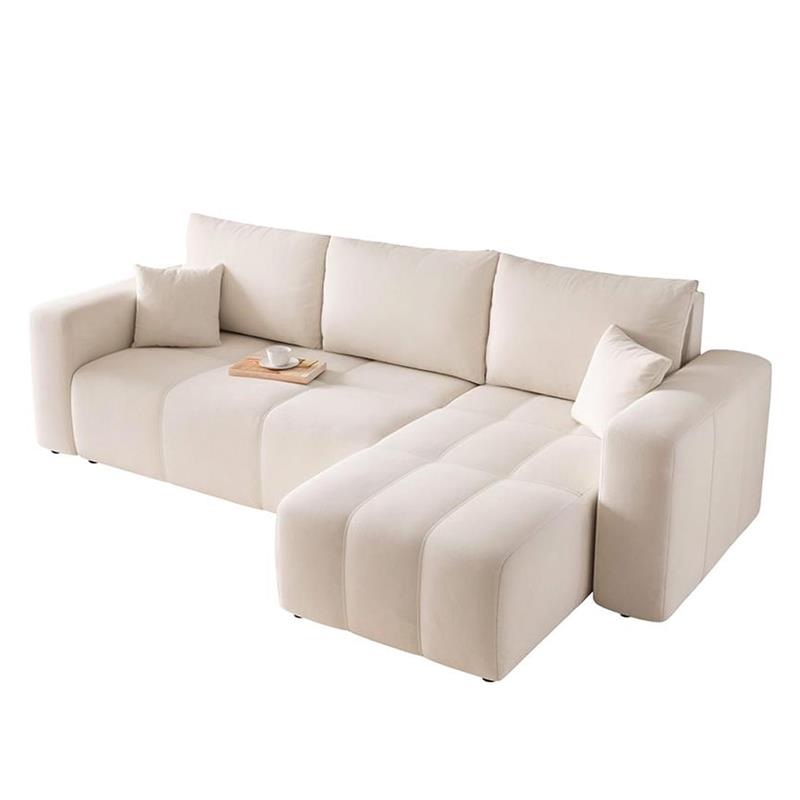 GREKPOL Convertible Corner Sofa 145 x 248 cm Left or Right – 3 Seater Sofa Convertible Cream with Storage Space
