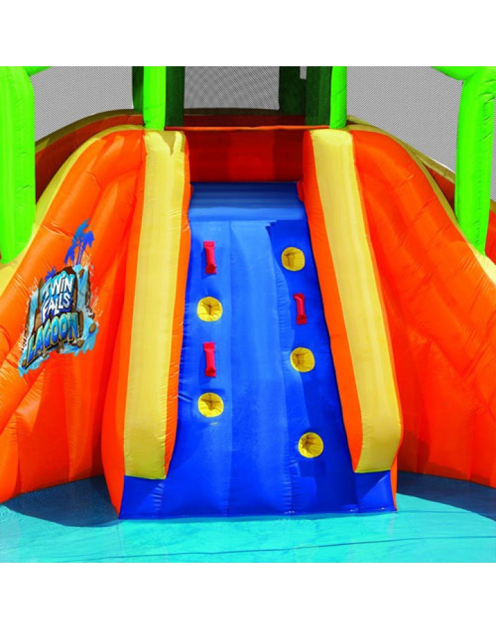 Banzai Twin Falls Lagoon Inflatable Water Slide with Climbing Wall and 2 Cannons