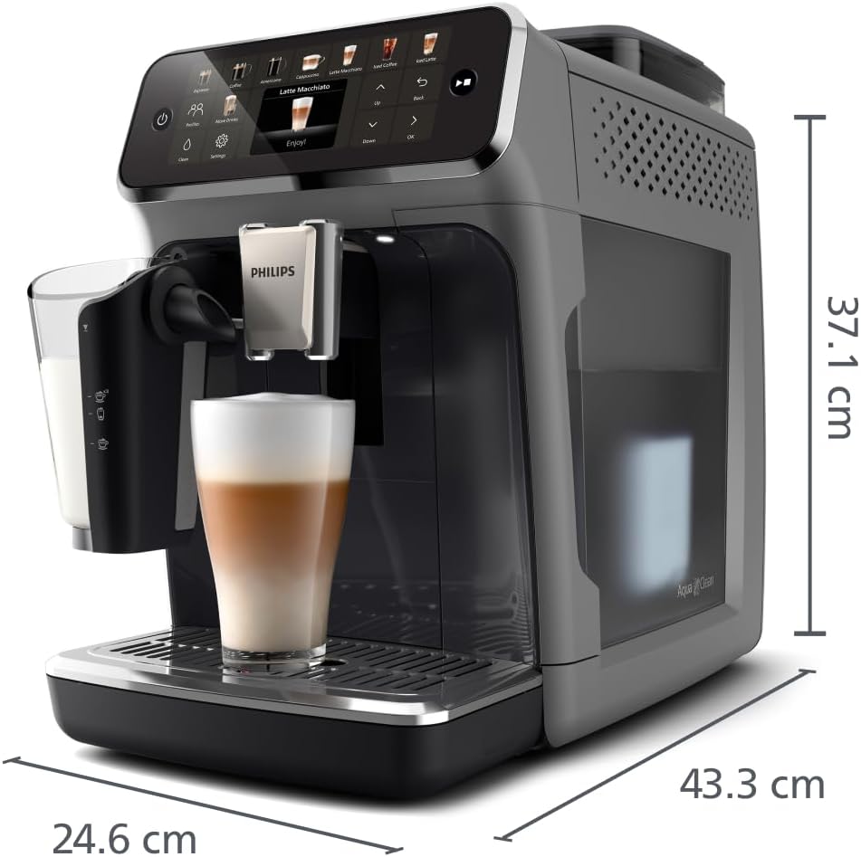 Philips Machine à Expresso Entièrement Automatique 5500 Series–20 Boissons Chaudes et Glacées, Carafe LatteGo Facile à Nettoyer, SilentBrew 40% Plus Silencieuse, QuickStart, Noir et Argent (EP5546/70)