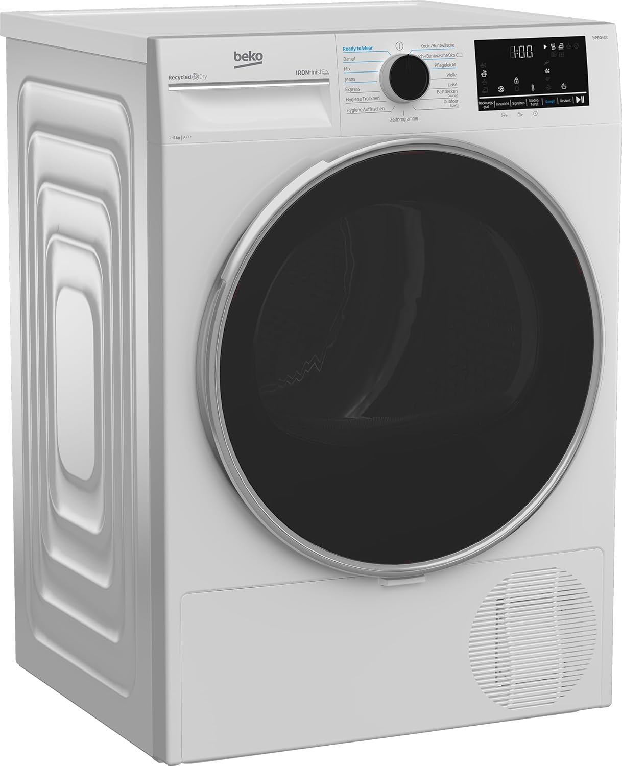 Beko B5T4824IF Tumble Dryer 8 kg, Front Loader Heat Pump Dryer, Suitable for Allergy Sufferers, 15 Programmes, Steam Function, Wrinkle Protection, Sensor Drying, Silent Program, Aquawave Gentle Drum, White [Energy Class A+++]