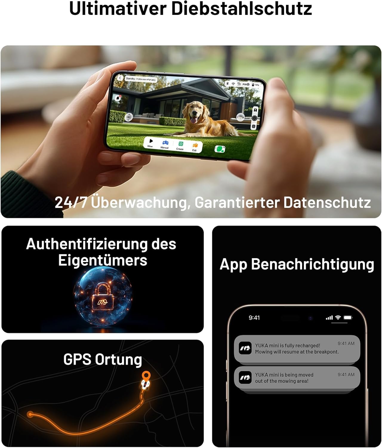MAMMOTION YUKA Mini 500 Robotic Lawnmower without Boundary Cable, NetRTK+Vision, No RTK Antenna Required, Auto Mapping, Recommendation 500 m², with 4G Module, 50% Incline