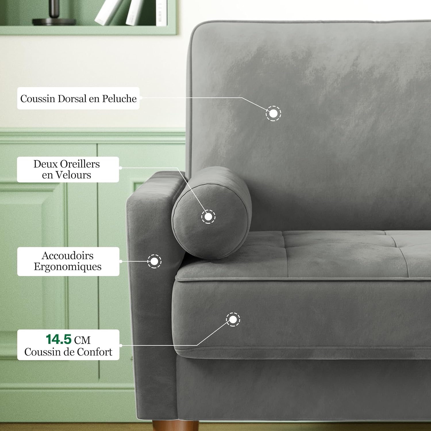 Vesgantti Small 2 Seater Sofa, 121cm Velvet Sofa with Spring Cushion, Mini Bedroom with Armrests, Modern Living Room Loveseat, Fixed 2 Seater Loveseat