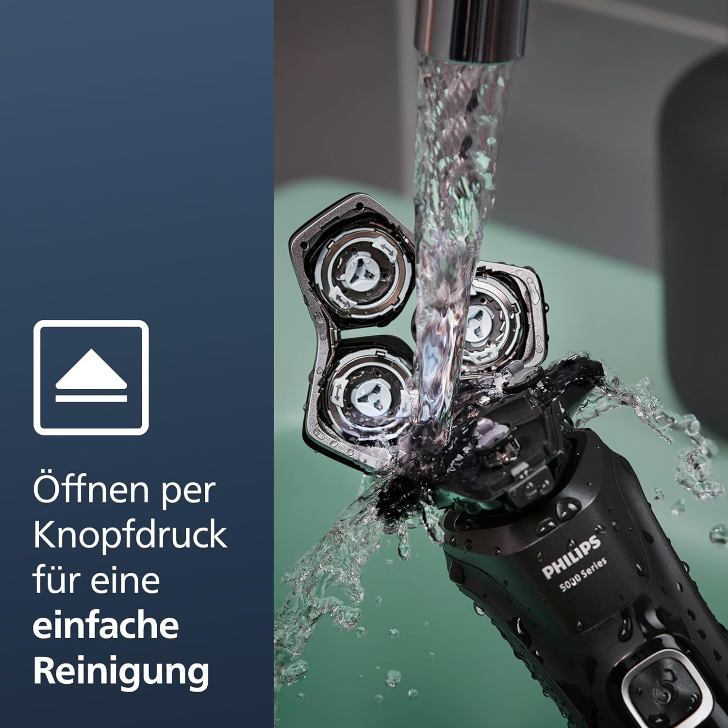 Philips Shaver Series 5000 – Electric wet and dry shaver with SkinIQ technology, fold-out trimmer, carrying case, cleaning station, electric blue