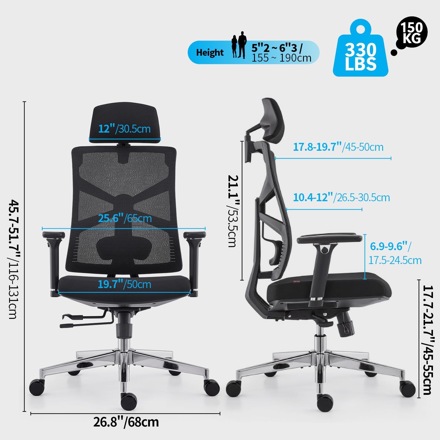 HOLLUDLE Ergonomic Office Chair with Adjustable Backrest, Computer Chair with 4D Armrests, Adjustable Seat Depth, Lumbar Support and 2D Headrest, Task Chair, White