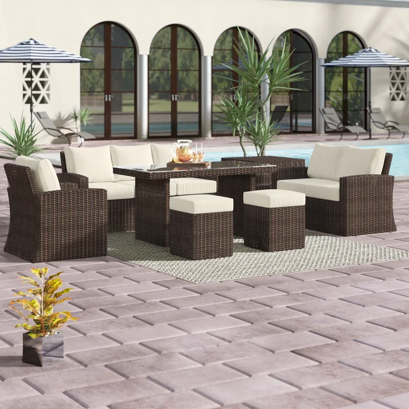 Wicker 8 - Person Garden Lounge Set with Cushions