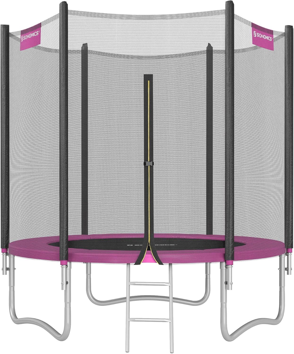 SONGMICS Outdoor Trampoline Ø 244cm, Round Garden Trampoline with Safety Net, Ladder and Padded Poles