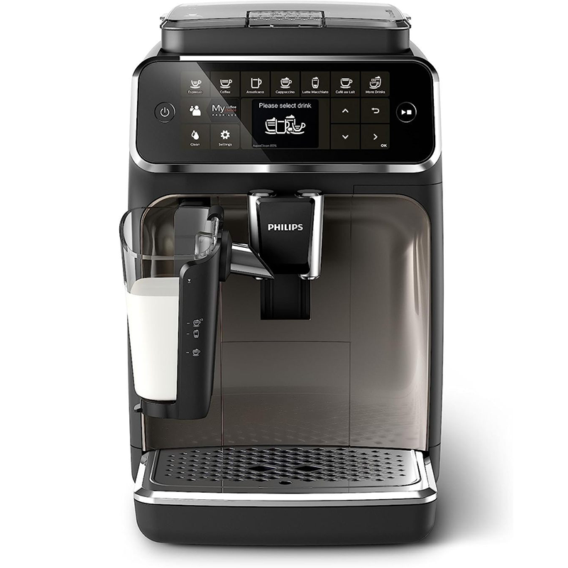 Philips 4300 Series fully automatic espresso machine - LatteGo milk frother, 8 coffee varieties, intuitive touch display, black