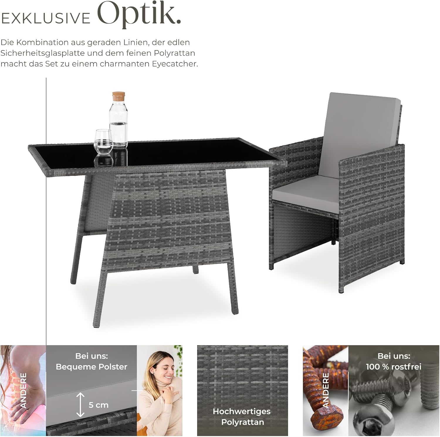 tectake® Polyrattan garden furniture set for 2 people, outdoor furniture, foldable, takes up little space, 2 armchairs and 1 table, ideal lounge set for the balcony, garden furniture, patio furniture,