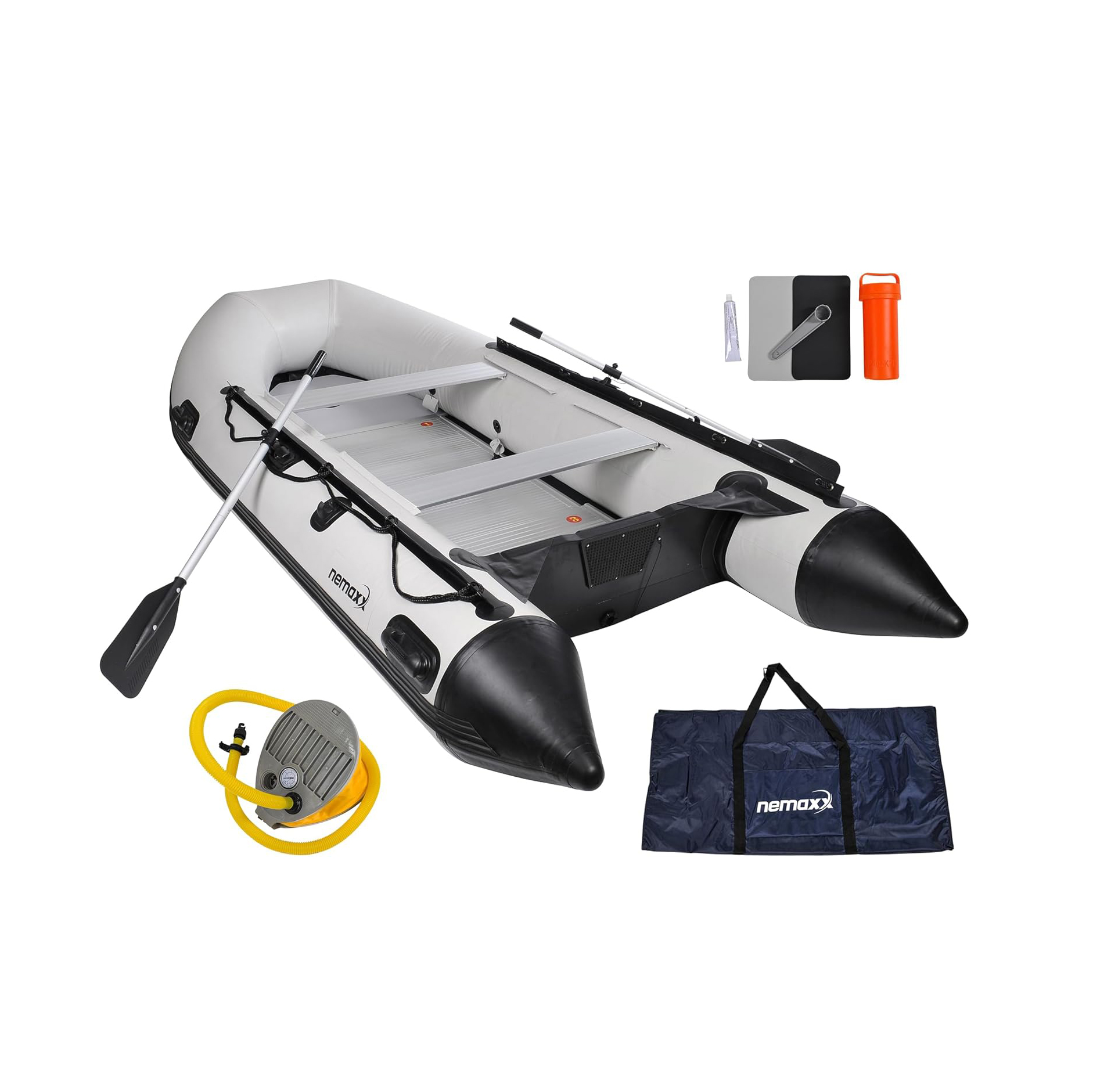 Nemaxx® Professional Schlauchboote [INKL. 2 PADDEL, Tasche + LUFTPUMPE] – Aufblasbare Paddelboote – Gummiboote Angelboote Luftboote – Schlauchboote für 2,5,7 Personen (Länge: 230 cm, 330 cm, 380 cm)