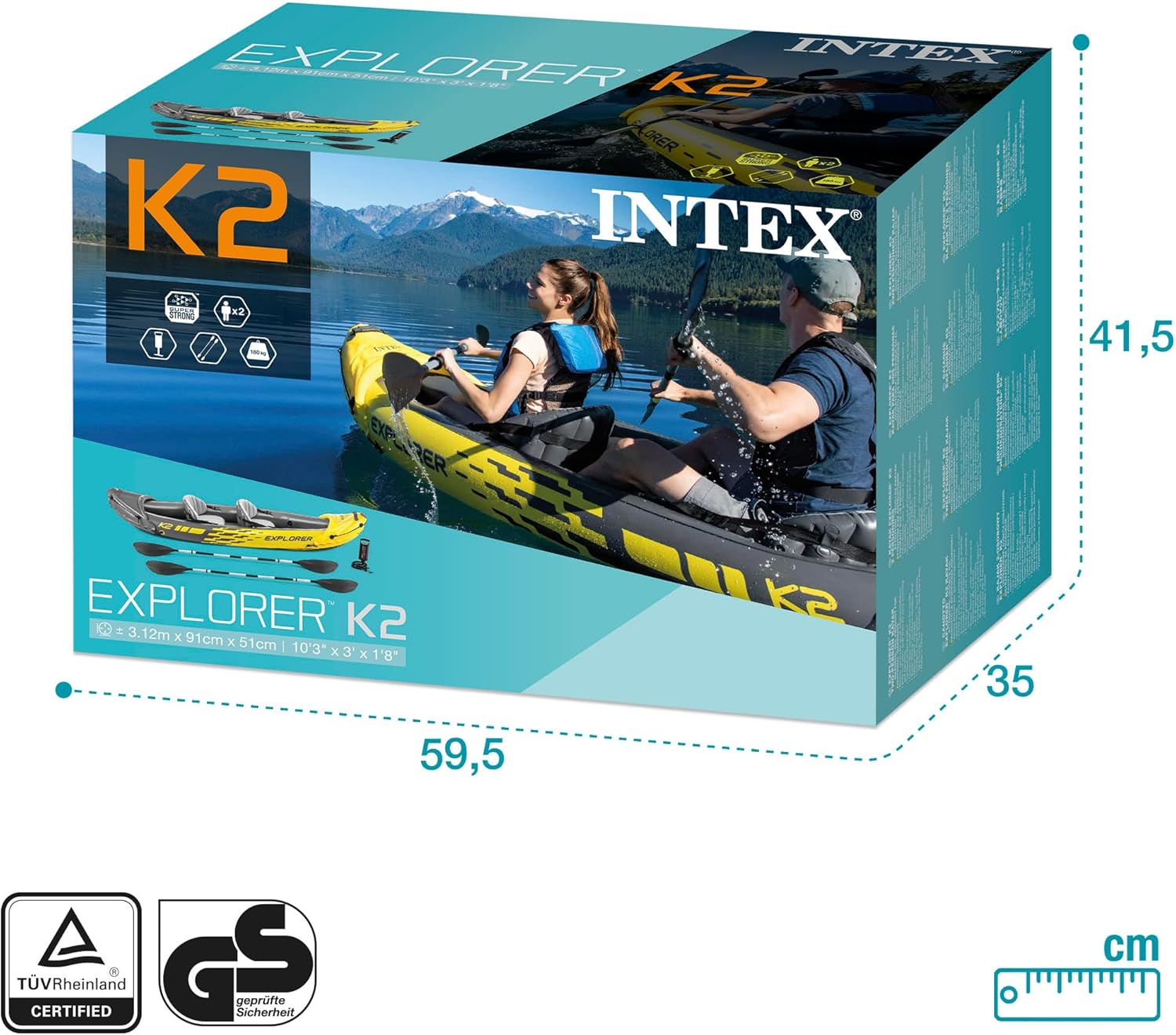 Intex Explorer K2 Kayak, 2-Person Inflatable Kayak Set with Aluminium Oars and High Output Air Pump