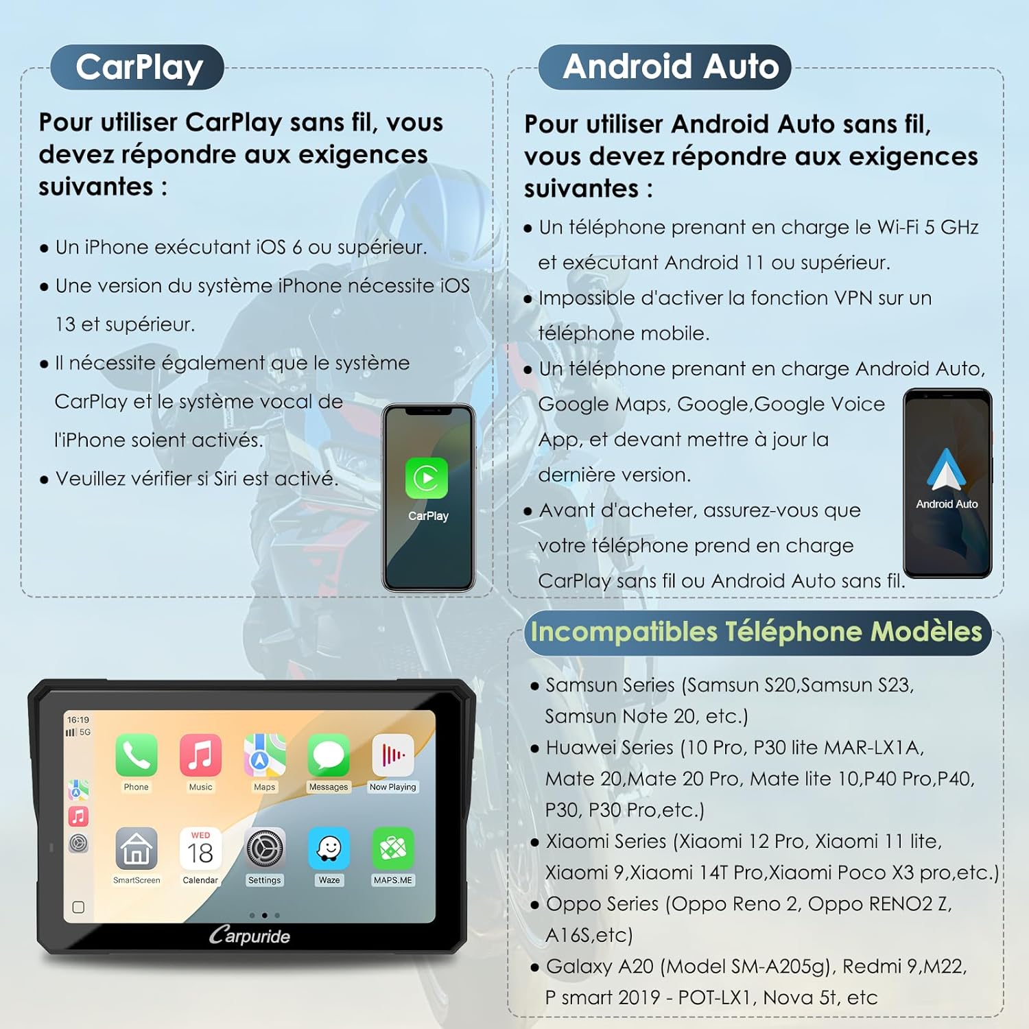 Carpuride W702BS Pro Moto Carplay Écran avec Natif Wonder Wheel pour BMW Moto, Sans Fil CarPlay et Android Auto, 7 Pouces Étanche Tactile Écran, Double Bluetooth, Interphone Fonction, Données Lecture.