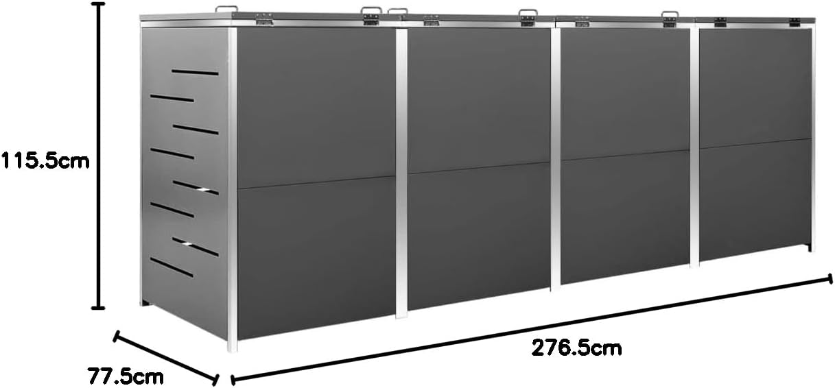 KOIECETA Wheelie Bin Box for 4 Bins Wheelie Bin Cover Wheelie Bin Bin Box Bin Box 240 L Anthracite Stainless Steel