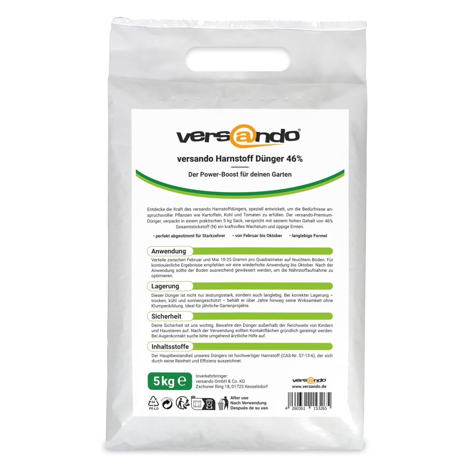 versando Urea Fertiliser, 1000 kg, 46% Nitrogen, for approx. 4 Hectares, For All Horticulture from February to October, 200 Bags, 1 Pallet