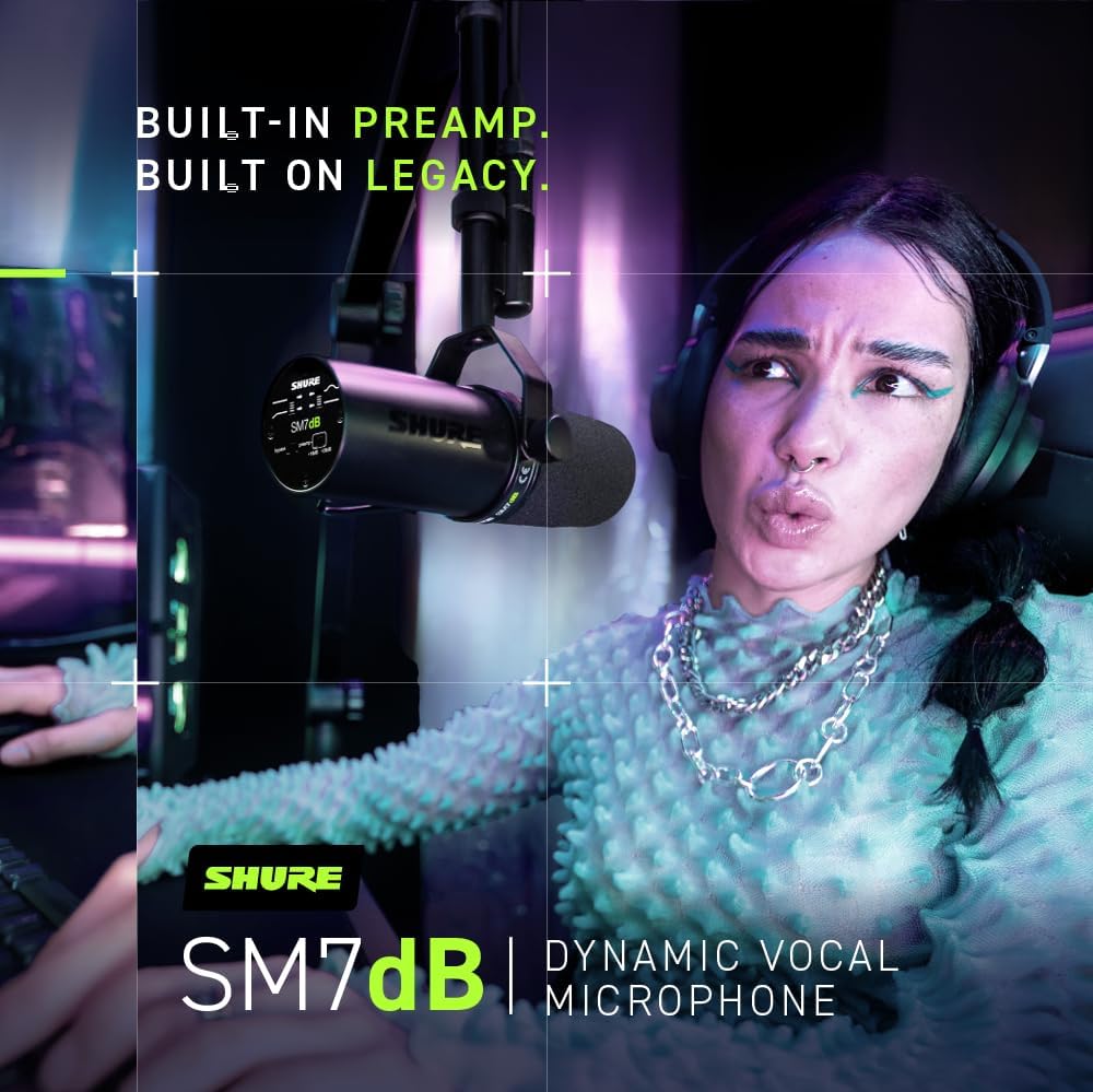 Shure SM7B Microphone Dynamique Cardioïde, Son Doux et Chaleureux pour Le Broadcast, Le Podcast ou L’Enregistrement