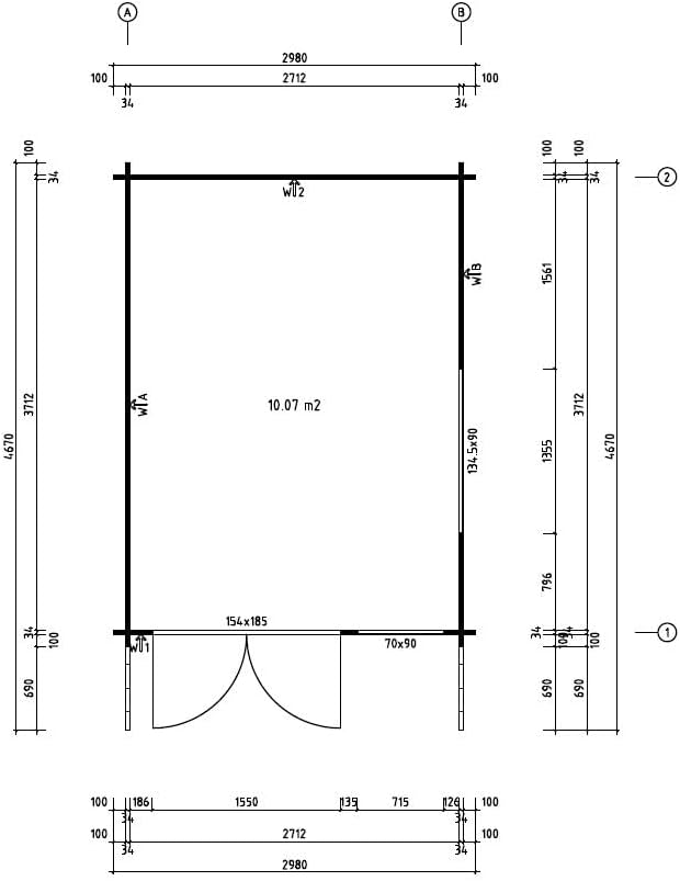Gabriel-34 Garden Shed with Wooden Floor, Tool Shed 300 x 400, 10.07 m², 34 mm Wall Thickness, Waterproofing Grey