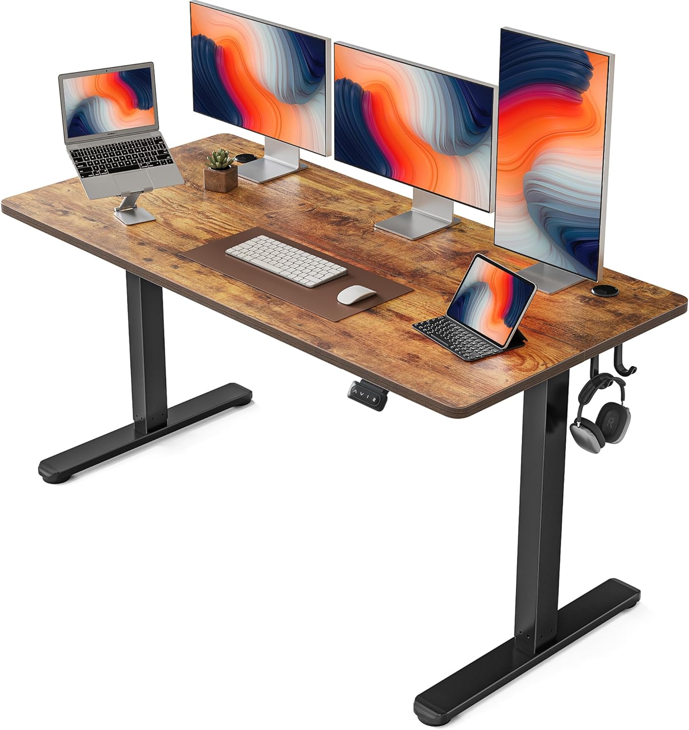 FEZIBO Bureau Assis Debout Électrique, 140 x 60 cmBureau Table Debout Réglable en Hauteur Acier T Pieds avec Système Anti-Collision, Panneau Contrôle à Fonctions Mémoires, Planche Blanc