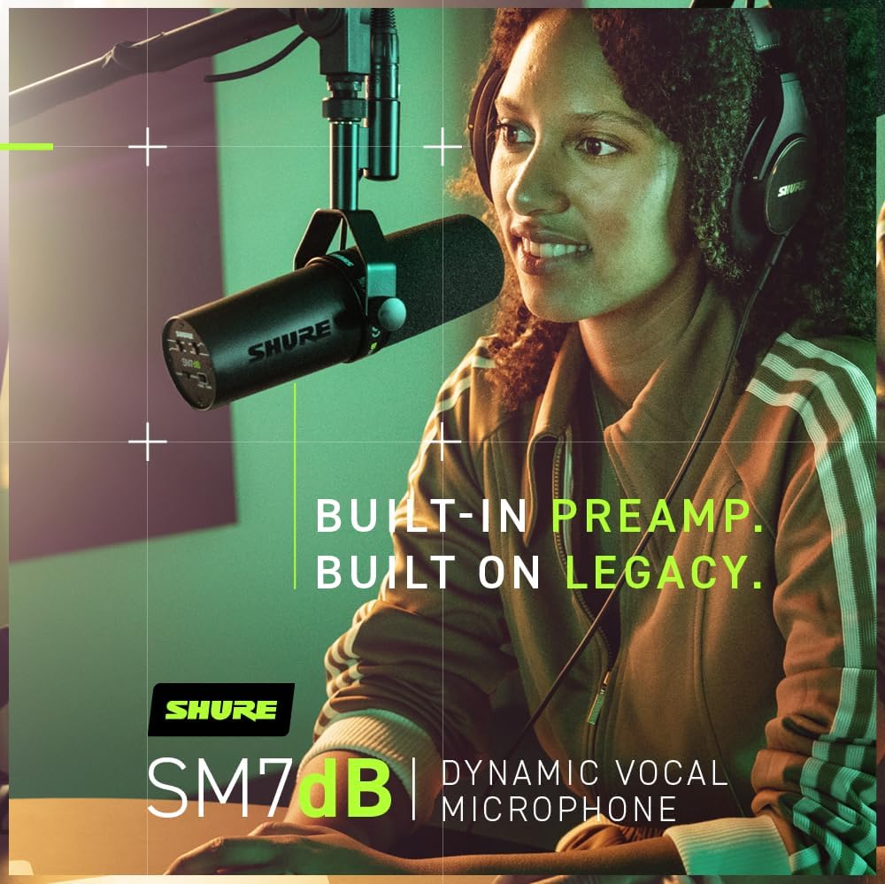 Shure SM7B Microphone Dynamique Cardioïde, Son Doux et Chaleureux pour Le Broadcast, Le Podcast ou L’Enregistrement