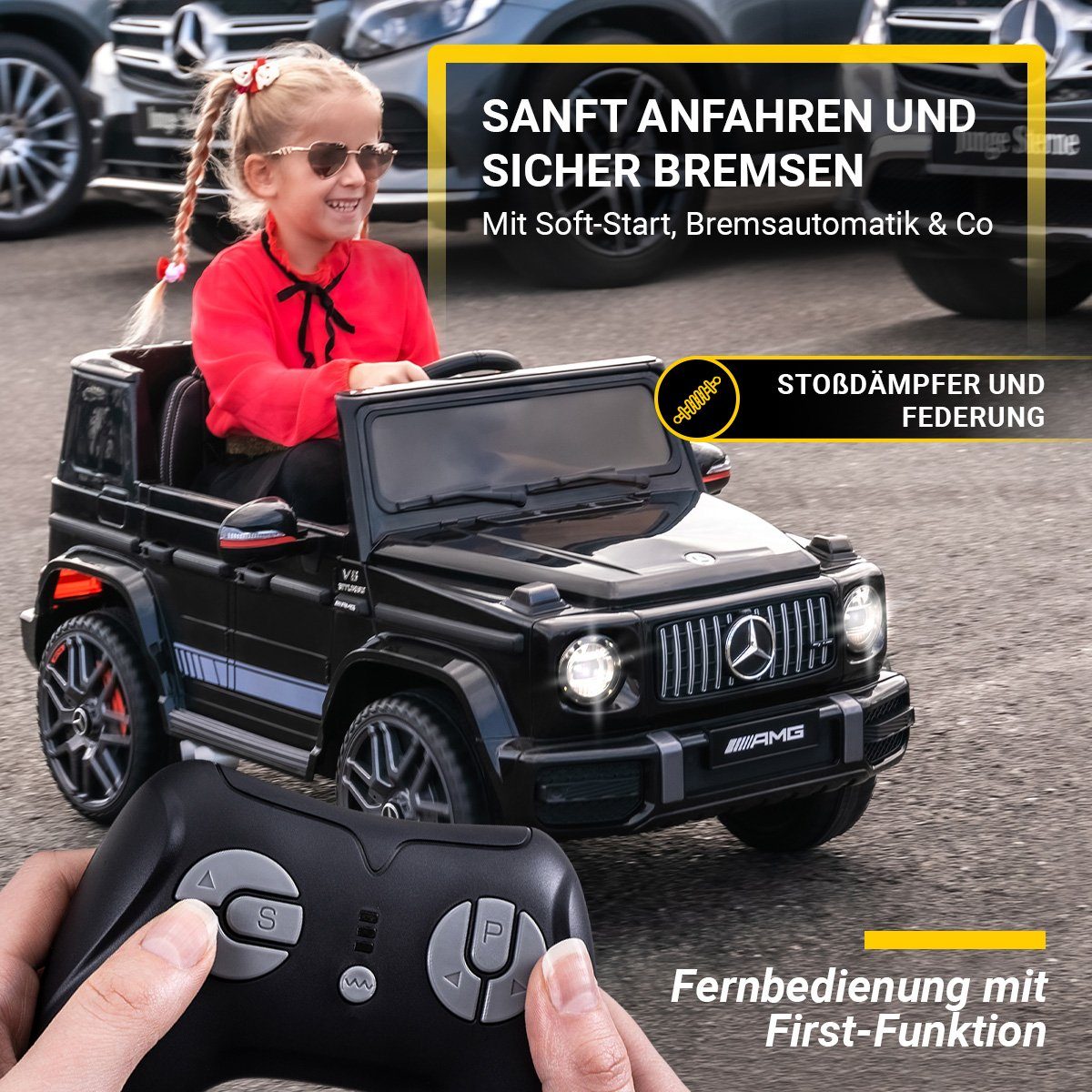 Actionbikes Motors Elektro-Kinderauto Mercedes Benz AMG G63 - Kinder Elektro Auto ab 3 Jahre, Belastbarkeit 35 kg, (2-tlg), Soft-Start - Stodmpfer
