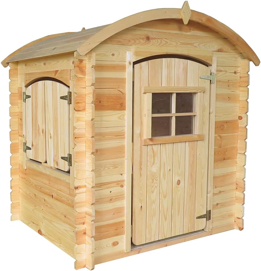 Timbela M505-1 Children's Wooden Playhouse without Floors - Outdoor Playhouse for Children - W 112 x L 146 x H 145 cm / 1.1 m2 Garden Playhouse - Garden Summer House for Children