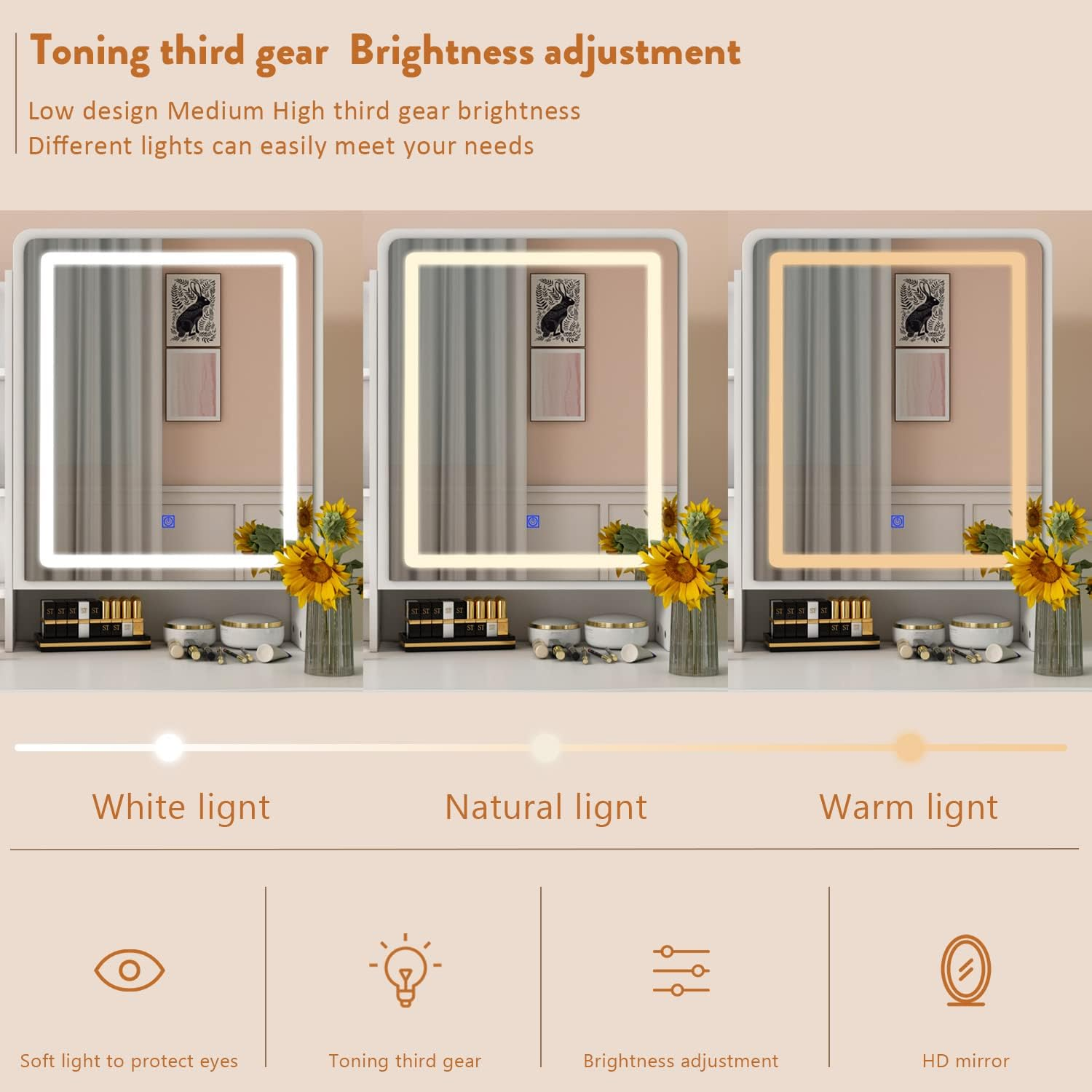 Large Vanity Table Set Makeup Vanity Dressing Table with Mirror, 4 Drawers & Shelves, Dresser Desk and Cushioned Stool Set