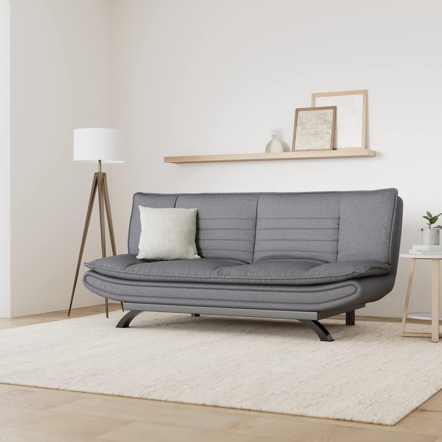 AC Design Furniture Jasper Sofa Bed W: 196 x H: 91 x D: 96 cm, Dark Grey/Black, Fabric/Metal