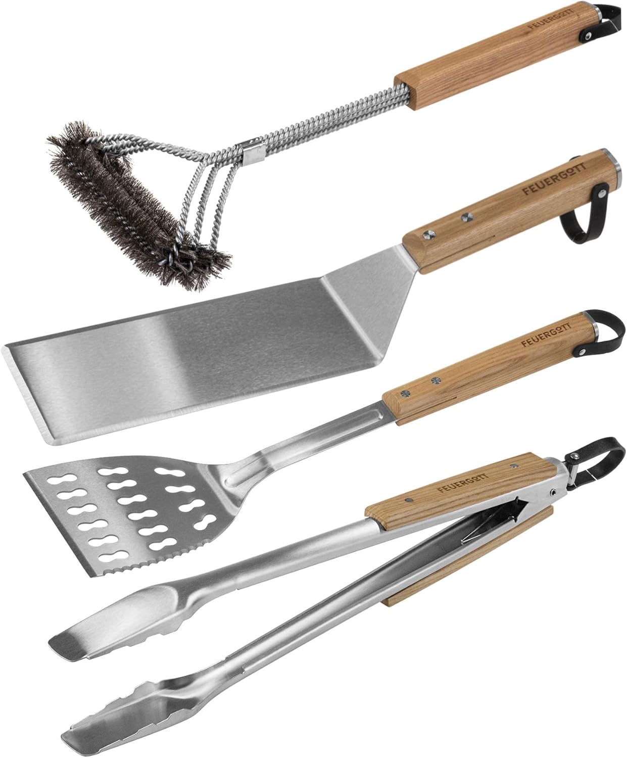 Feuergott Gasgrill Hektor 4B-S Edelstahl Gasgrillstation 4 Brenner, Infrarot Sear-Brenner, Gusseisen-Grillrost, Heckbrenner, Seitenkocher und Kochplatte Inkl. Abdeckhaube für Garten, Terrasse