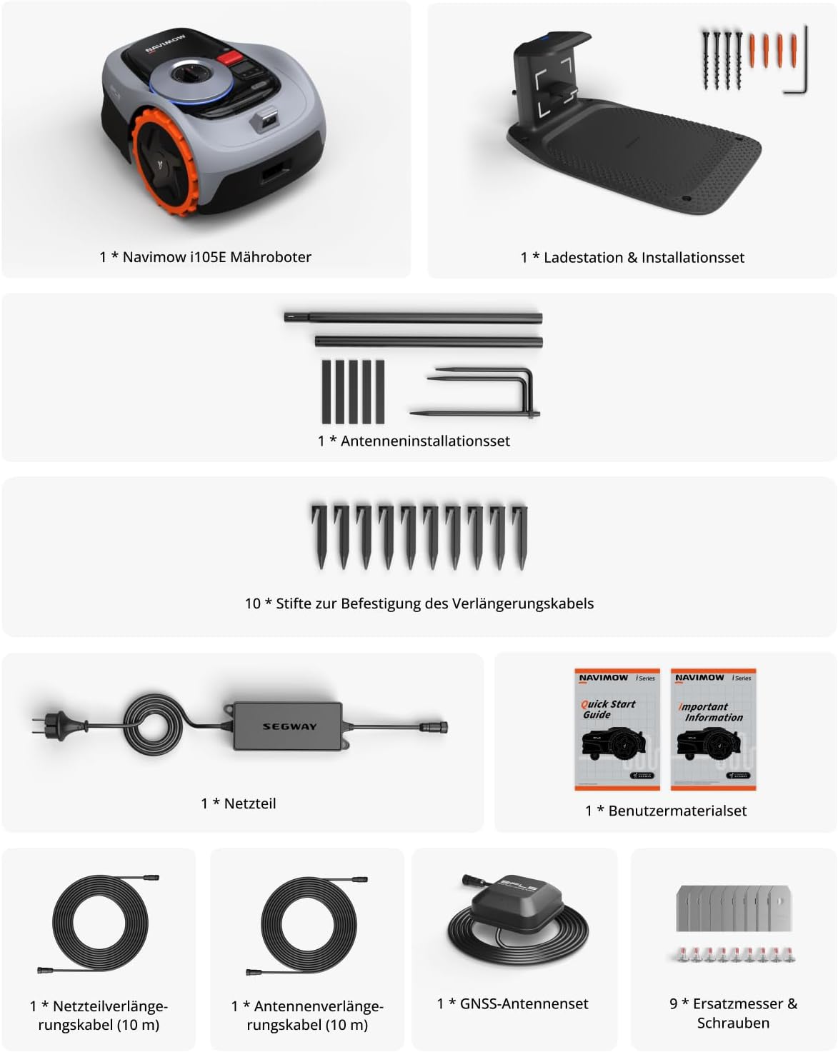 Navimow i105E Robotic Lawnmower without Boundary Cable, Reception 500 m², Max. 600 m², RTK+Vision Lawn Mower Robot Test Winner, Hedgehog Protection Lawn Robot, AI Car Mapping, Virtual Limiting