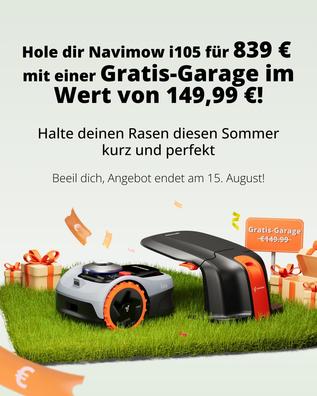 Navimow i105E Mähroboter ohne Begrenzungskabel, Empf. 500 m², Max. 600 m², RTK+Vision Rasenmäher Roboter Testsieger, Igelschutz Rasenroboter, KI Auto Kartierung, Virtuelle Begrenzung, Mehrzonen