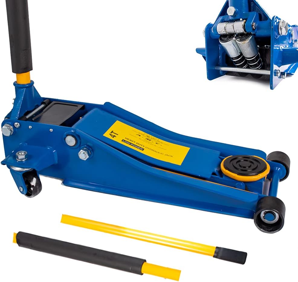 AMC Hydraulic jack, professional trolley jack, 4t, bidirectional bearing wheels, hydraulic jack, car jack, super low profile, professional, double piston, for vehicles