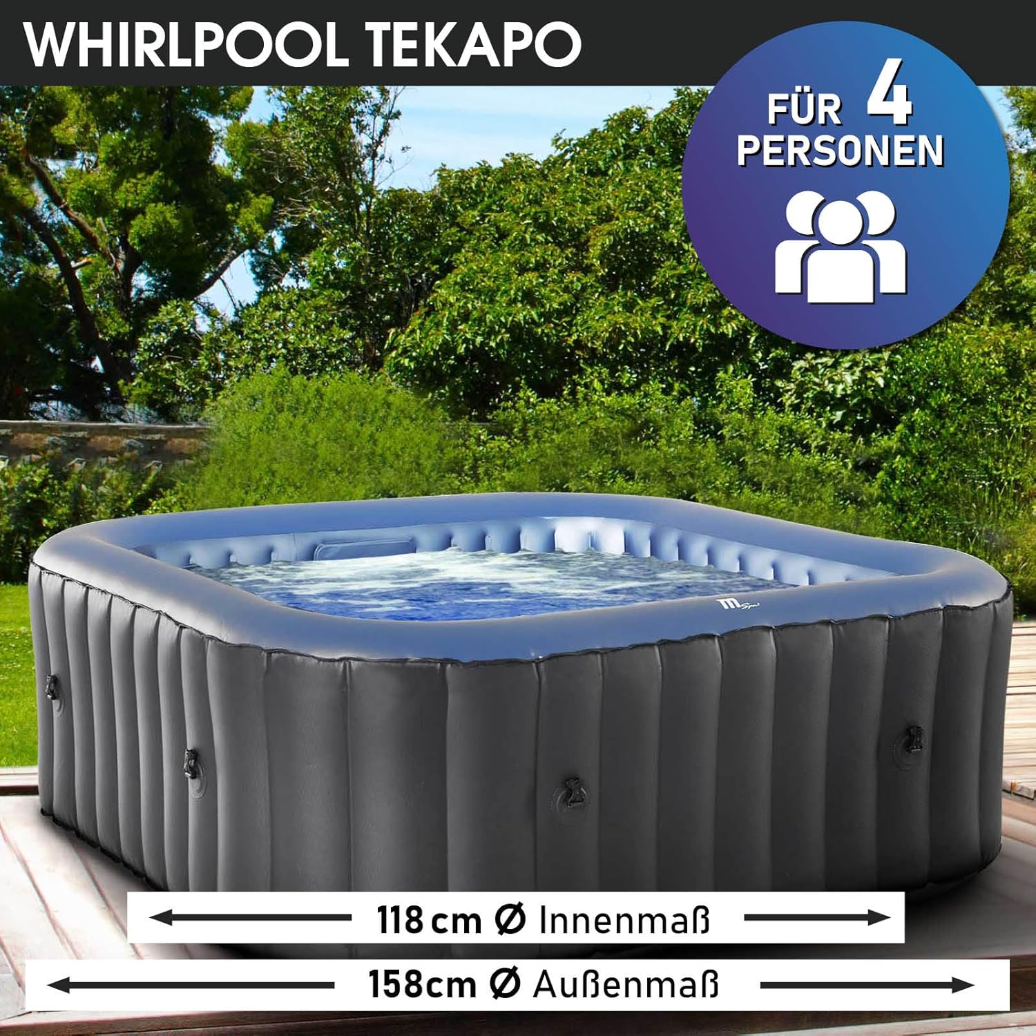 BRAST Inflatable Indoor & Outdoor Whirlpool in Various Sizes with Massage Glands, Heating Technology, Inflation Function, Energy Saving Timer and Much More