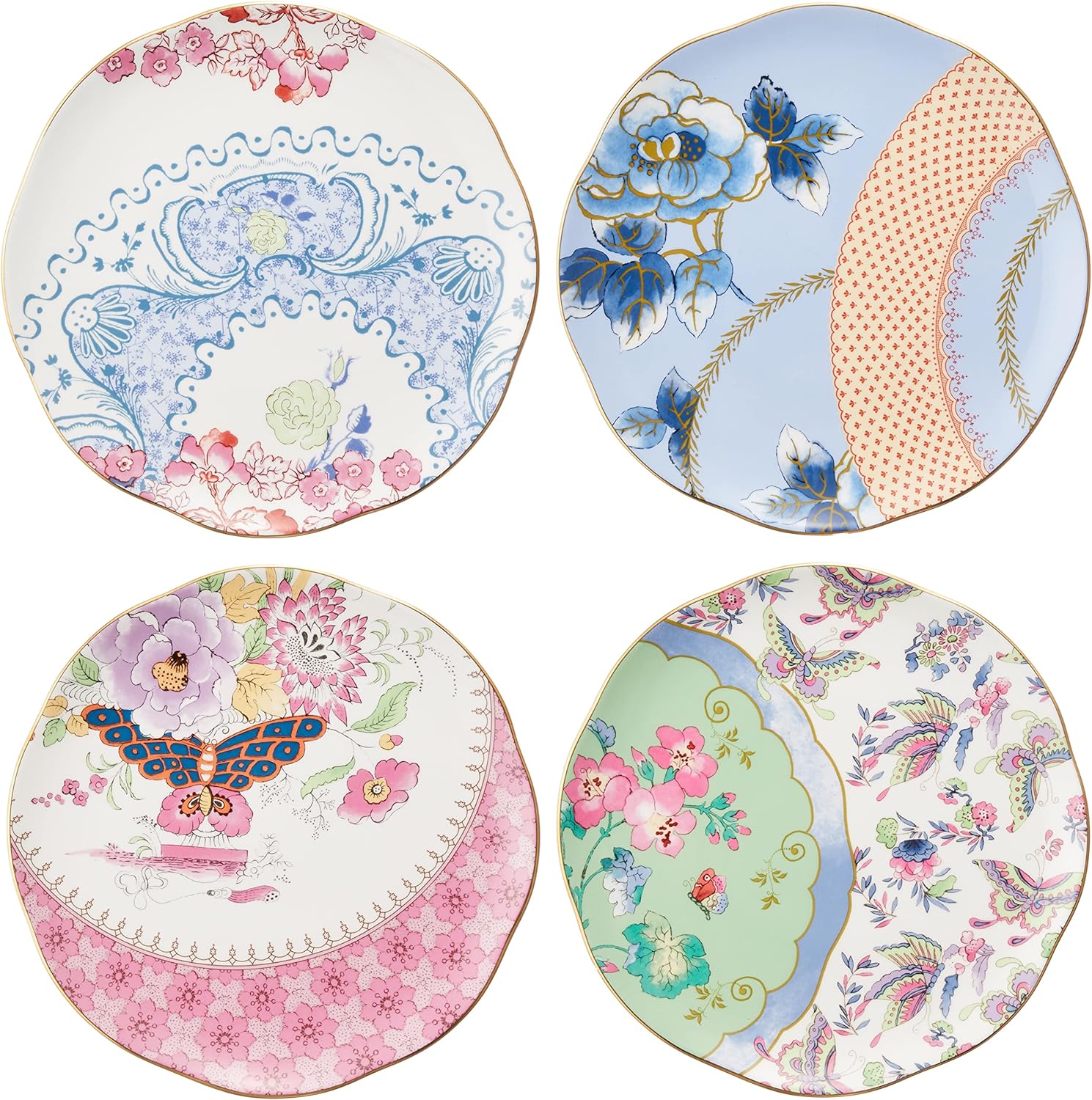 Wedgwood Butterfly Bloom Set of 4 Plates 20cm, Multicoloured, 8.25