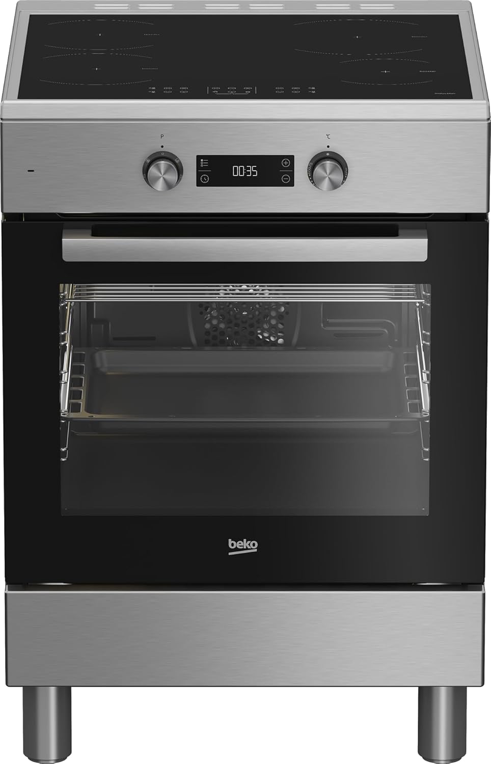 Beko - FSE69300X - Cucina 60x60, Forno Multifunzione con 6 Funzioni di Cottura, Grill Elettrico e Timer + Piano Cottura a Induzione con 4 Zone Cottura, Classe A, Display LED Touch, Colore Inox [Classe di efficienza energetica A]