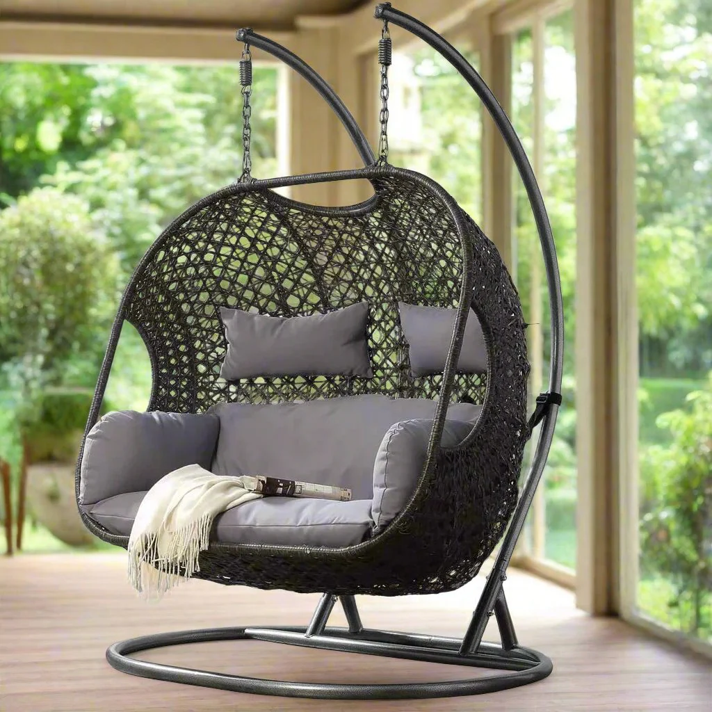 2025 Patio Wicker Swing Chair With Stand Rain Cover Included