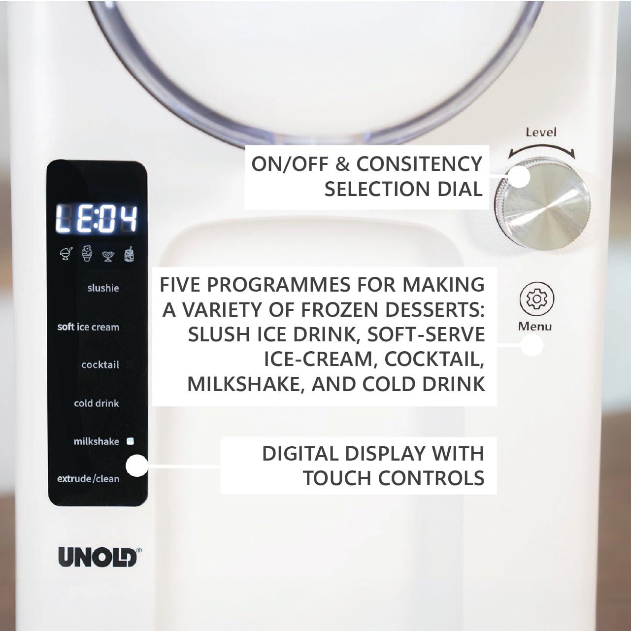 Unold Sofie 2-in-1 Soft Serve Ice Cream Maker and Slush Machine 48950 - Gelato at Home - 5 Frozen Dessert Programmes - 2L - 150W Self-Cooling Electric Compressor