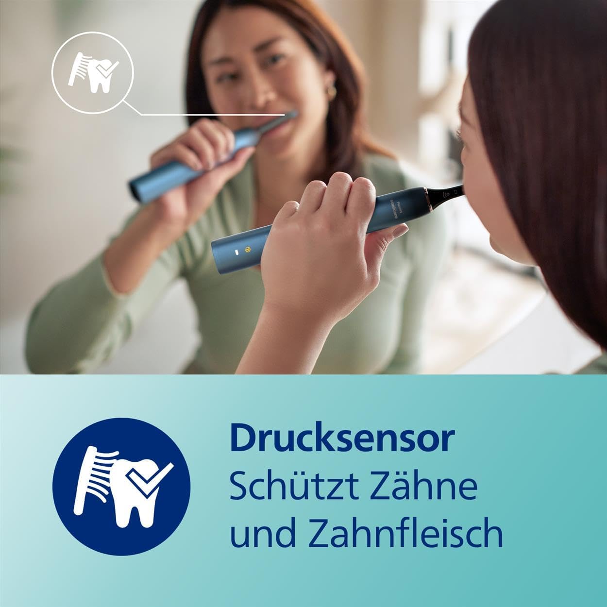 Philips Sonicare DiamondClean elektrische Zahnbürste der 9000er Serie – Schallzahnbürste, sauberere Zähne und Mundpflege mit 4x C3 Premium Plaque Defense-Bürstenköpfen, Aquamarine (Modell HX9911/89)