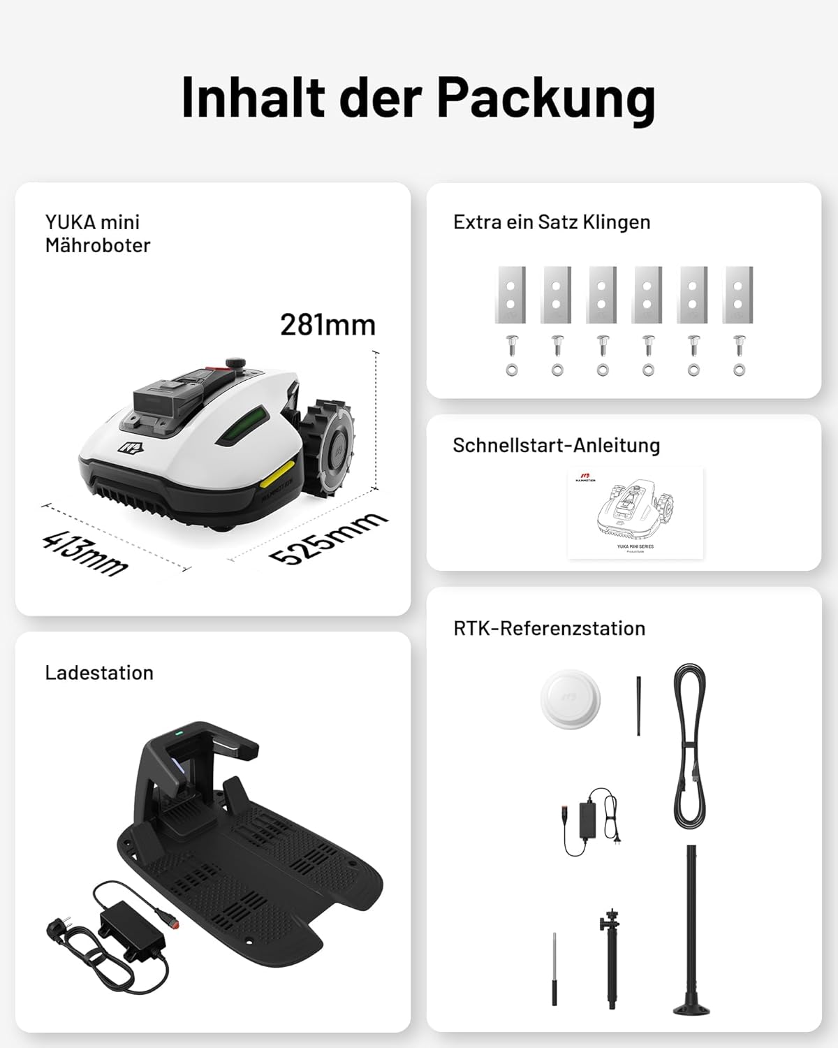 MAMMOTION YUKA Mini 500 Robotic Lawnmower without Boundary Cable, NetRTK+Vision, No RTK Antenna Required, Auto Mapping, Recommendation 500 m², with 4G Module, 50% Incline